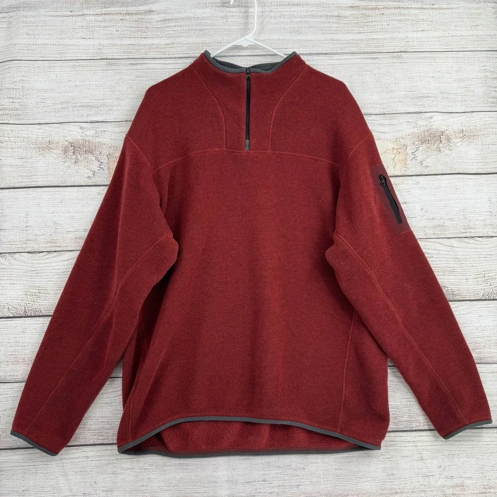 Arc'teryx Quarter Zip Pullover Mens XL Red Polartec Fleece Bicep Pocket